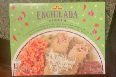 Enchilada Fiesta Two Chicken Enchiladas In Tomatillo Sauce Topped With Monterey Jack Cheese With Refried Beans And Mexican Style Rice