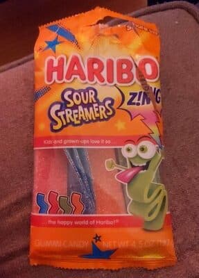 Sour Blue Raspberry, Sour Cherry, Sour Orange, Sour Apple Sour Streamers Gummi Candy