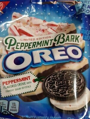 Peppermint Bark Flavored Chocolate Sandwich Cookies