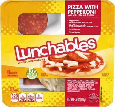 Pizza Crusts, Pizza Sauce, Pepperoni Made With Pork And Chicken Kraft Mozzarella Pasteurized Prepared Cheese Product, Pizza With Pepperoni