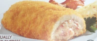 Breaded Raw Stuffed Chicken Breasts With Rib Meat Stuffed With Pepper Jack, Swiss Cheese & Bacon