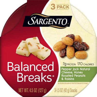 PEPPER JACK NATURAL CHEESE, HONEY ROASTED PEANUTS & RAISINS SNACKS, PEPPER JACK, HONEY ROASTED