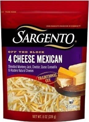 4 Cheese Mexican Monterey Jack, Asadero, Cheddar & Quesadilla Traditional Cut Shredded Natural Cheeses