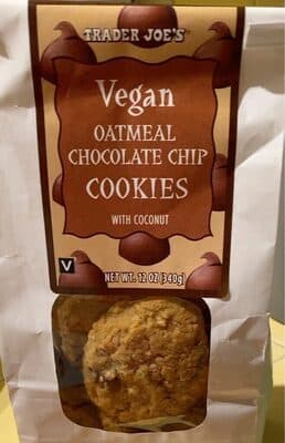 Vegan oatmeal chocolate chip cookies with coconut