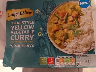 Thai style yellow vegetable curry with sticky jasmine rice