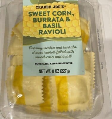 Sweet corn burrata and basil ravioli