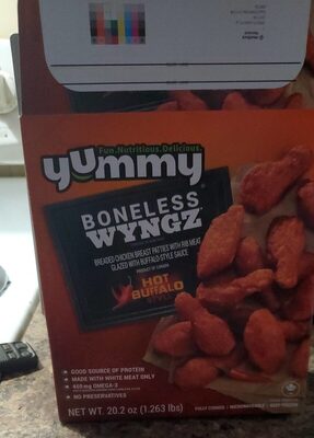 Hot Buffalo Style Boneless Wyngz Chicken Breast Patties With Rib Meat Glazed With Buffalo-Style Sauce