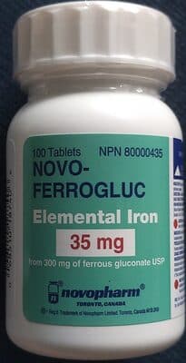 Novo-Ferrogluc Elemental Iron 35 mg from 300 mg of Ferrous Glucose USP