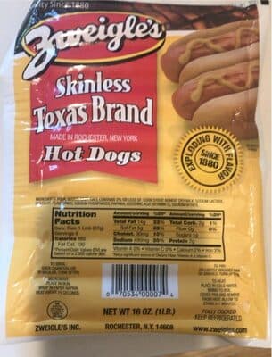 Skinless texas brand hot dogs