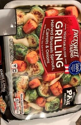 Halved Brussels Sprouts, Carrots & Onions with Olive Oil, Sea Salt & Cracked Pepper Vegetables for Grilling