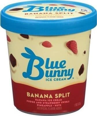 Banana Split Frozen Dairy Dessert, Fudge and Strawberry Swirls, Pineapple, Nuts