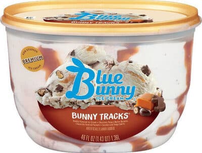 Bunny Tracks Vanilla, Chocolaty Peanut Butter Bunnies, Chocolaty Covered Peanuts Caramel and Fudge Swirls Frozen Dairy Dessert