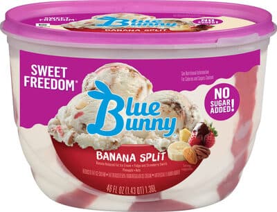 Banana Split Reduced Fat Ice Cream, Fudge and Strawberry Swirls Pineapple, Nuts