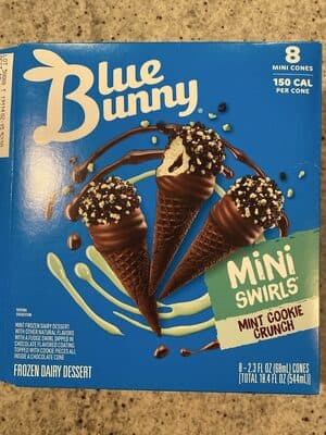 Mint Cookie Crunch Reduced Fat Ice Cream with Fudge Dipped in a Chocolate Flavored Coating Topped with Cookie Pieces All Inside a Chocolate Cone
