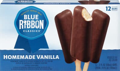Homemade Vanilla Frozen Dairy Dessert Dipped in Chocolate Flavored Coating Bars