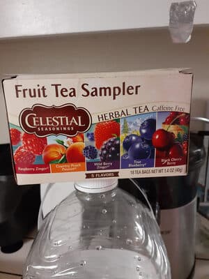 CAFFEINE FREE FRUIT TEA SAMPLER HERBAL TEA BAGS, RASPBERRY ZINGER, COUNTRY PEACH PASSION, WILD BERRY ZINGER, TRUE BLUEBERRY, BLACK CHERRY BERRY