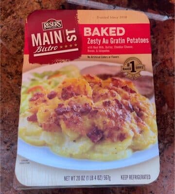 Baked Zesty Au Gratin Potatoes With Real Milk, Butter, Cheddar Cheese, Bacon, & Jalapenos