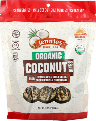 Organic Coconut Bites with Cranberries, Chia Seeds, Goji Berries & Chocolate