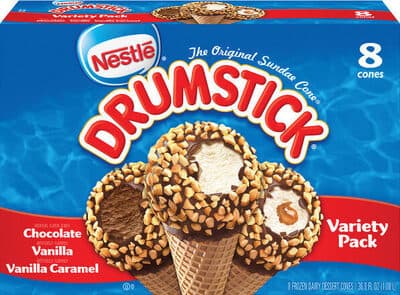 Frozen Dairy Dessert Cones Variety Pack, Chocolate, Vanilla, Vanilla Caramel