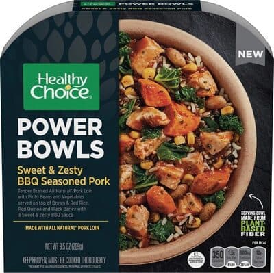 Sweet & Zesty BBQ Seasoned Pork Tender Braised All Natural Pork Loin with Pinto Beans and Vegetables Served on Top of Brown & Red Rice, Red Quinoa and Black Barley with a Sweet & Zesty BBQ Sauce Power Bowls