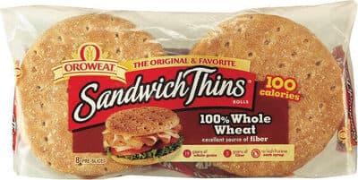 100% Whole Wheat Sandwich Thins Rolls