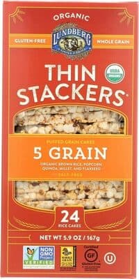 5 Grain Organic Brown Rice, Popcorn, Quinoa, Millet, and Flaxseed Salt-Free Puffed Grain Cakes