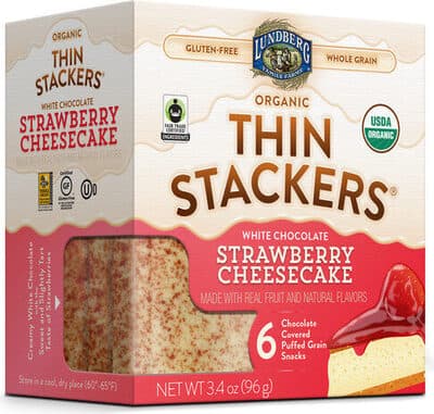 White Chocolate Strawberry Cheesecake Organic Chocolate Covered Puffed Grain Snacks