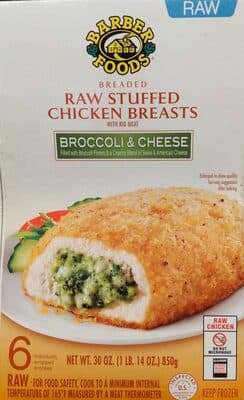 Broccoli & Cheese Breaded Raw Stuffed Chicken Breasts With Rib Meat