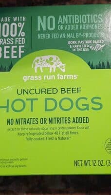 100% Grass Fed Uncured Beef Hot Dogs