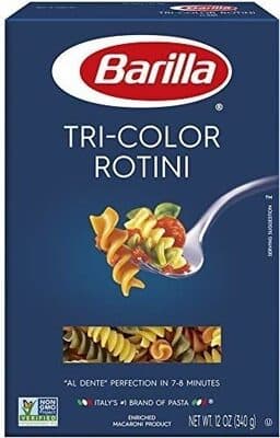 ENRICHED MACARONI PRODUCT, TRI-COLOR ROTINI