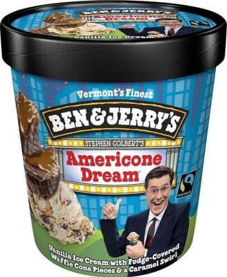 Americone Dream Vanilla Ice Cream With Fudge-Covered Waffle Cone Pieces & A Caramel Swirl