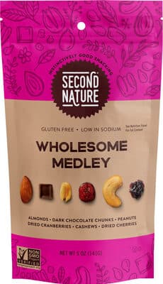 ALMONDS, DARK CHOCOLATE CHUNKS, PEANUTS, DRIED CRANBERRIES, CASHEWS, DRIED CHERRIES WHOLESOME MEDLEY