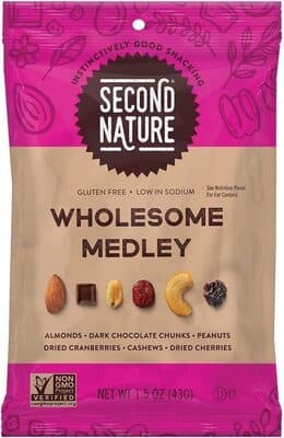Almonds, Dark Chocolate Chunks, Peanuts, Dried Cranberries, Cashews, Dried Cherries Wholesome Medley