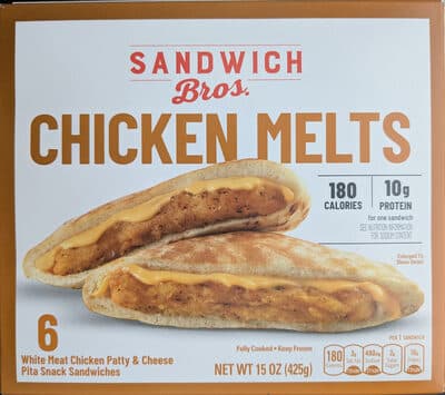 Chicken Melts White Meat Chicken Patty & Cheese Pita Snack Sandwiches