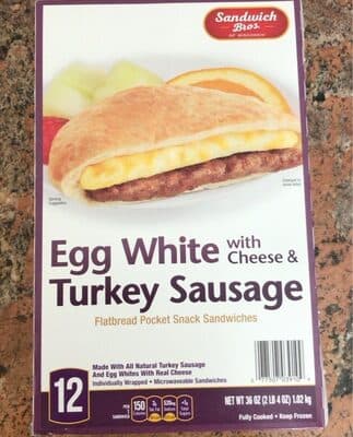 Egg White with Cheese & Turkey Sausage Flatbread Pocket Sandwiches