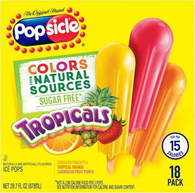Tropicals Hawaiian Pineapple, Tropical Orange, Caribbean Fruit Punch Flavored Sugar Free Ice Pops