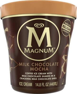 Milk Chocolate Mocha Coffee Ice Cream With Milk Chocolate Shards In A Cracking Milk Chocolate Shell