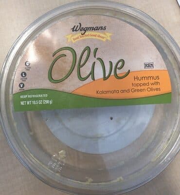 Hummus Topped with Kalamata and Green Olives
