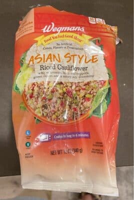 Asian Style Riced Cauliflower With Edamame, Corn, Red Peppers, Green Onion And A Savory Soy Seasoning