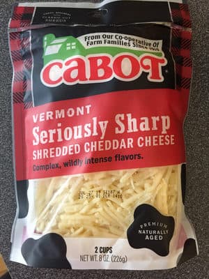 VERMONT SERIOUSLY SHARP SHREDDED CHEDDAR CHEESE, COMPLEX, WILDLY INTENSE