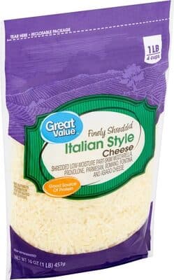 Italian Style Finely Shredded Low-Moisture Part-Skim Mozzarella, Provolone, Parmesan, Romano, Fontina and Asiago Cheese