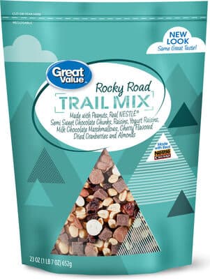 Rocky Road Made With Peanuts, Real Nestle Semi Sweet Chocolate Chunks, Raisins, Yogurt Flavored Covered Raisins, Milk Chocolate Covered Marshmallows, Cherry Flavored Dried Cranberries & Almonds Trail Mix