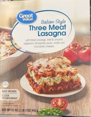 Italian Style Three Meat With Italian Sausage, Beef & Uncured Pepperoni, Bolognese Sauce, Ricotta And Mozzarella Cheeses Lasagna