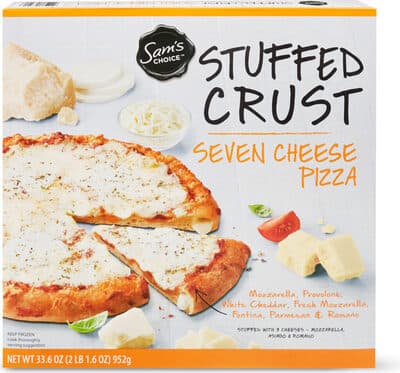 STUFFED CRUST SEVEN CHEESE PIZZA, MOZZARELLA, PROVOLONE, WHITE CHEDDAR, FRESH MOZZARELLA, FONTINA, PARMESAN & ROMANO