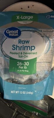 PEELED, DEVEINED, TAIL-ON X-LARGE RAW SHRIMP