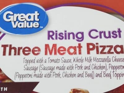Three Meat Topped With Tomato Sauce, Whole Milk Mozzarella Cheese, Sausage, Pepperoni, And Beef Pizza Topping Rising Crust Pizza