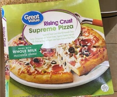 Supreme Topped with Tomato Sauce, Whole Milk Mozzarella Cheese, Italian Sausage, Pepperoni, Red Peppers, Green Peppers, Onions and Black Olives Rising Crust Pizza