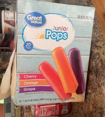Cherry Orange Grape Flavored Junior Frozen Water Ice Pops