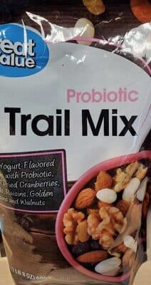 Probiotic Made with Yogurt-Flavored Cranberries with Probiotic, Sweetened Dried Cranberries, Almonds, Raisins, Golden Raisins and Walnuts Trail Mix