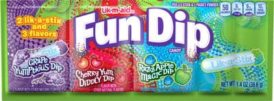 Fun Dip Candy, Grape Yumptious Dip, Cherry Yum Diddly Dip, Razz Apple Magic Dip
